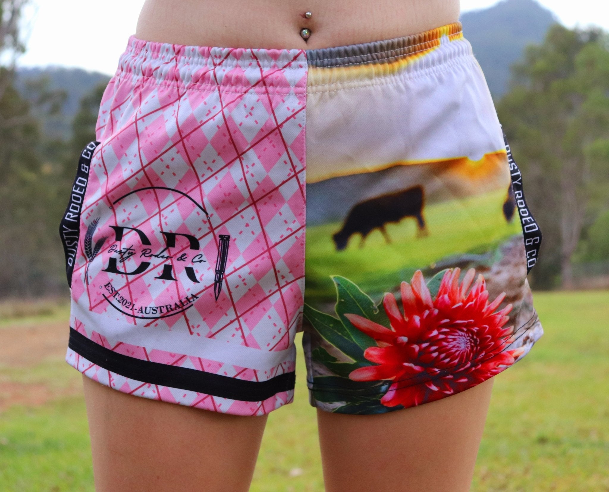 Pink Waratah Footy Shorts