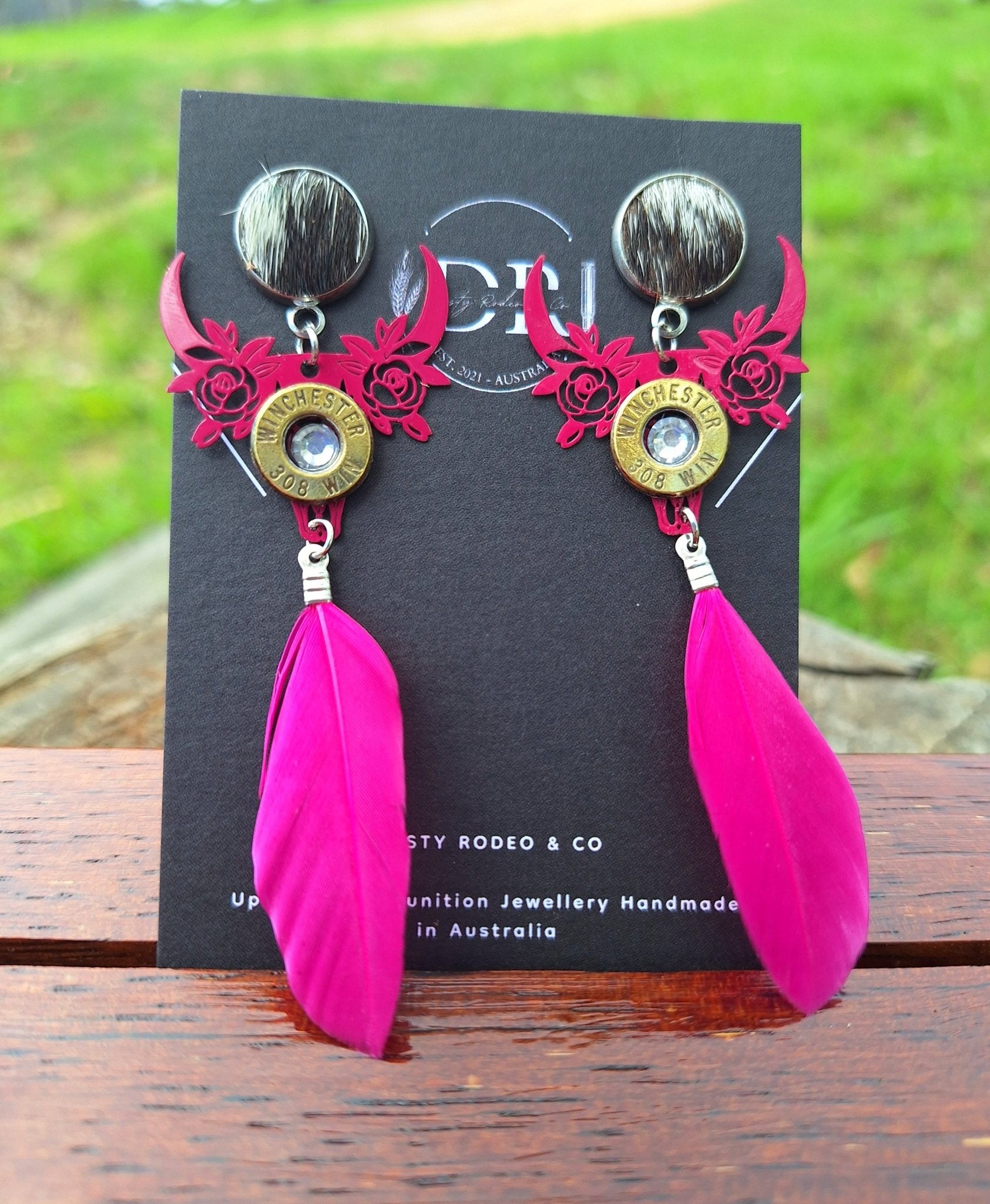 Boho Cow Sull Bullet Dangles (with feathers)
