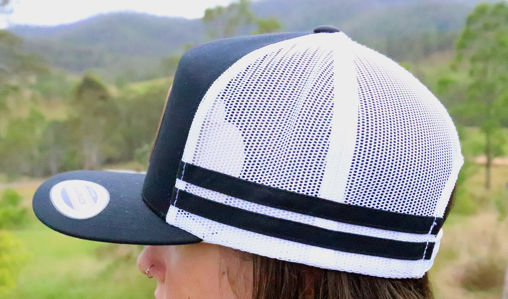 DR & CO Black/White Trucker Cap (Leather Patch)